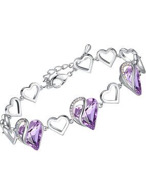 Women's Purple Heart Brass  Healing Stone Crystal Healing Stone Crystal Bracelet